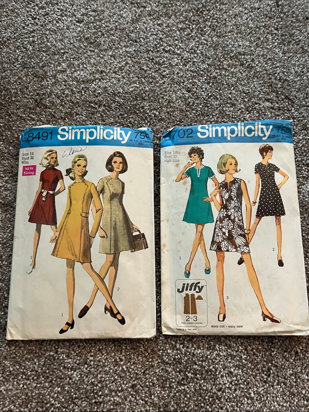 Simplicity Mini Dress Pattern Trio 
8702-8491 Vintage Rare 60s-70s